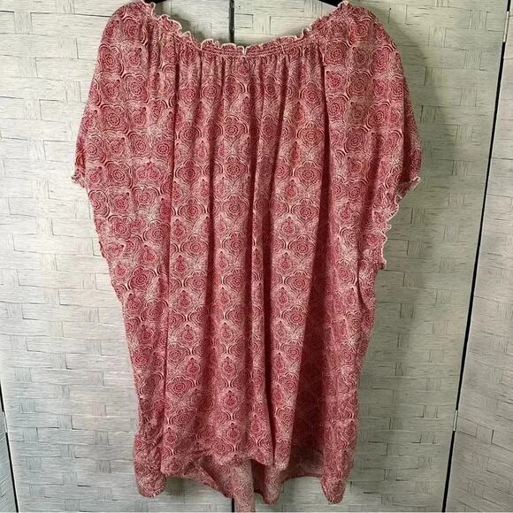 Ellos bohemian red & white balloon sleeve peasant tunic cotton plus size - Picture 2 of 9
